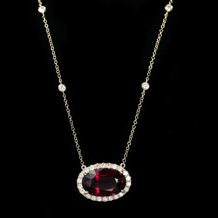 14K Yellow Gold 859 Carat Garnet and Diamond Necklace The Gem House Necklaces 14K Yellow Gold 859 Carat Garnet and Diamond Necklace The Gem House Necklaces