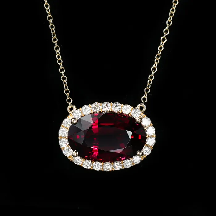 14K Yellow Gold 859 Carat Garnet and Diamond Necklace The Gem House Necklaces