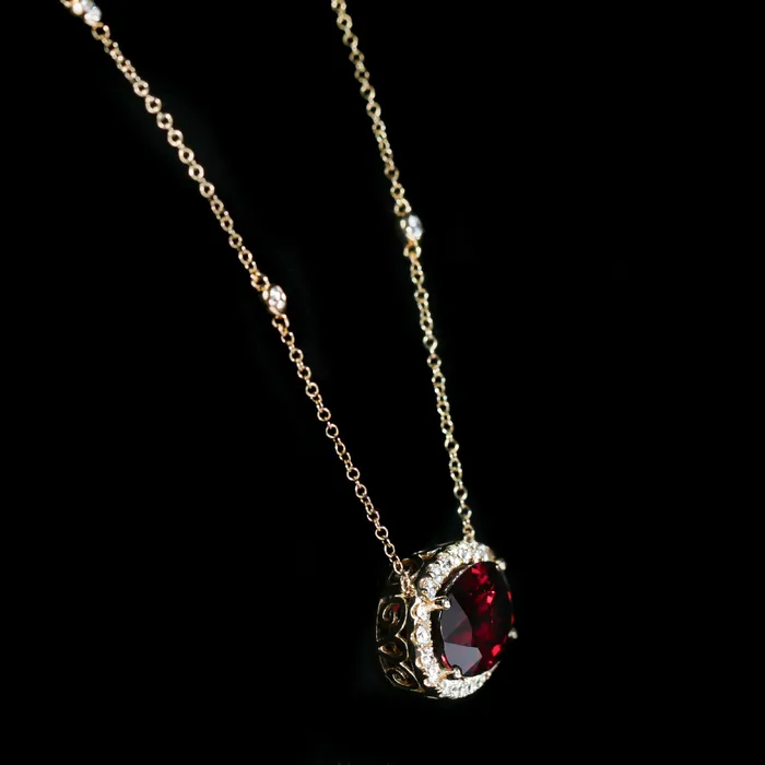 14K Yellow Gold 859 Carat Garnet and Diamond Necklace The Gem House Necklaces