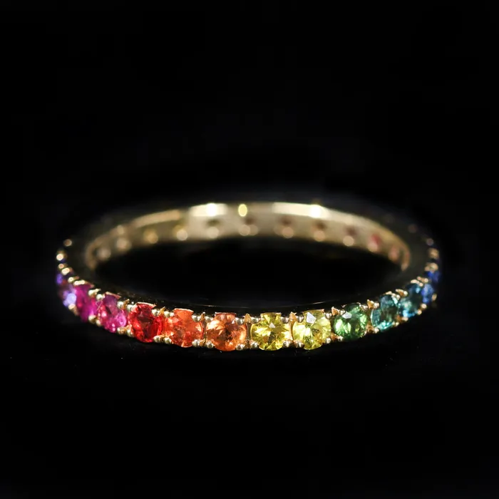 18K Yellow Gold 100 CTW MultiColor Sapphire Band Kimberly Collins Rings