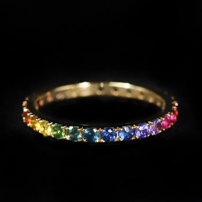 18K Yellow Gold 100 CTW MultiColor Sapphire Band Kimberly Collins Rings
