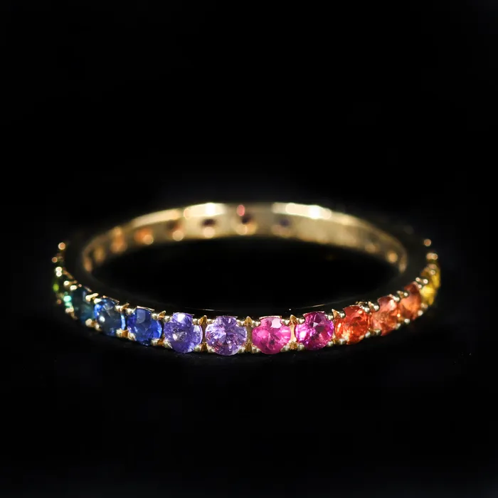 18K Yellow Gold 100 CTW MultiColor Sapphire Band Kimberly Collins Rings