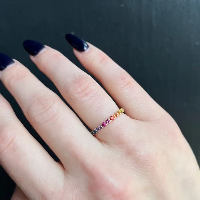 18K Yellow Gold 100 CTW MultiColor Sapphire Band Kimberly Collins Rings