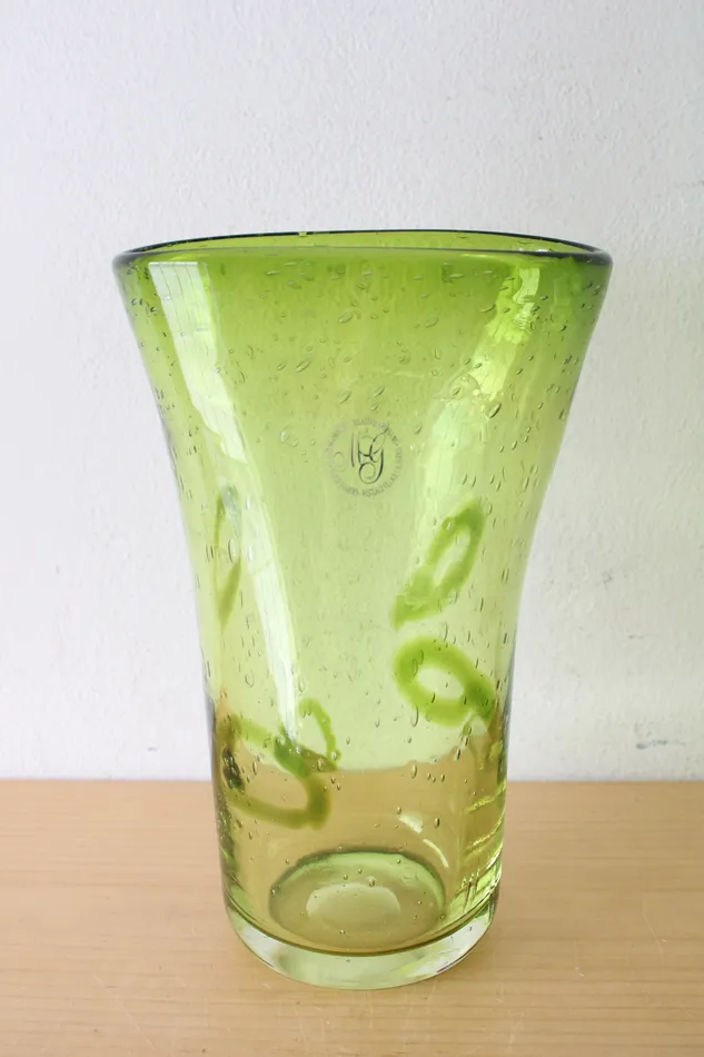 1970s Margies Garden Hand Blown Vintage MidCentury Controlled Bubble Green Glass Vase Jubilee Thrift Earrings 1970s Margies Garden Hand Blown Vintage MidCentury Controlled Bubble Green Glass Vase Jubilee Thrift Earrings