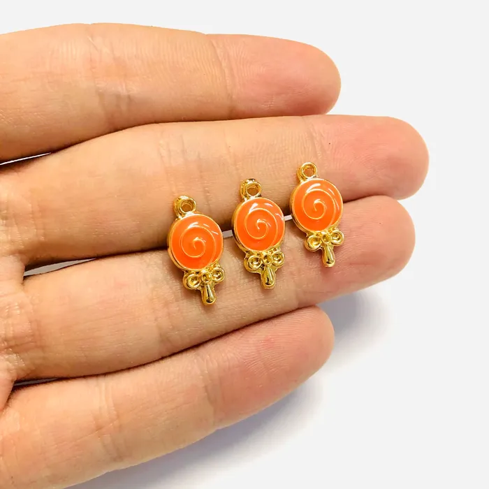 24Kt Gold Plated Brass Lollipop Charms 3 pcs in a pack Peppy Beads Earrings
