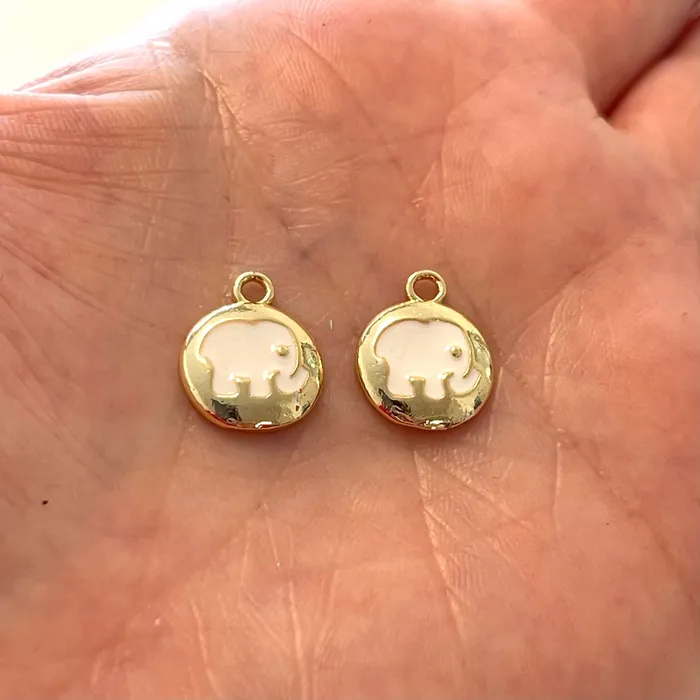 24Kt Gold Plated Brass White Enamelled Elephant Charms 2 pcs in a pack Peppy Beads Earrings 24Kt Gold Plated Brass White Enamelled Elephant Charms 2 pcs in a pack Peppy Beads Earrings