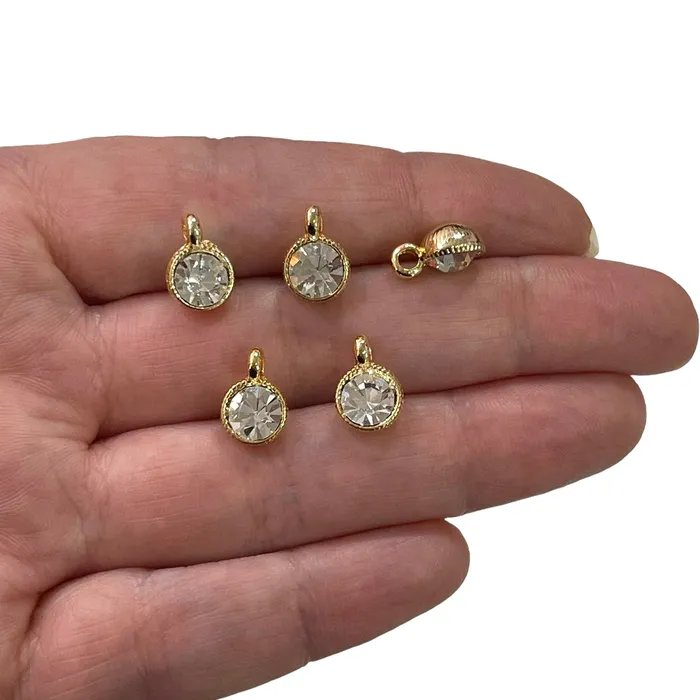 24Kt Gold Plated Clear Swarovski Charms 5 pcs in a pack Peppy Beads Earrings