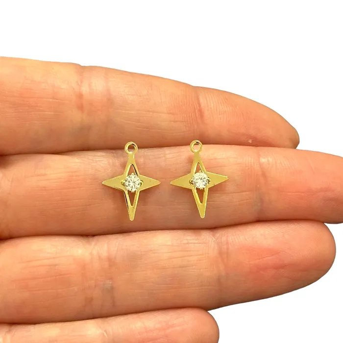 24Kt Gold Plated Cz North Star Charms 2 pcs in a pack Peppy Beads Earrings