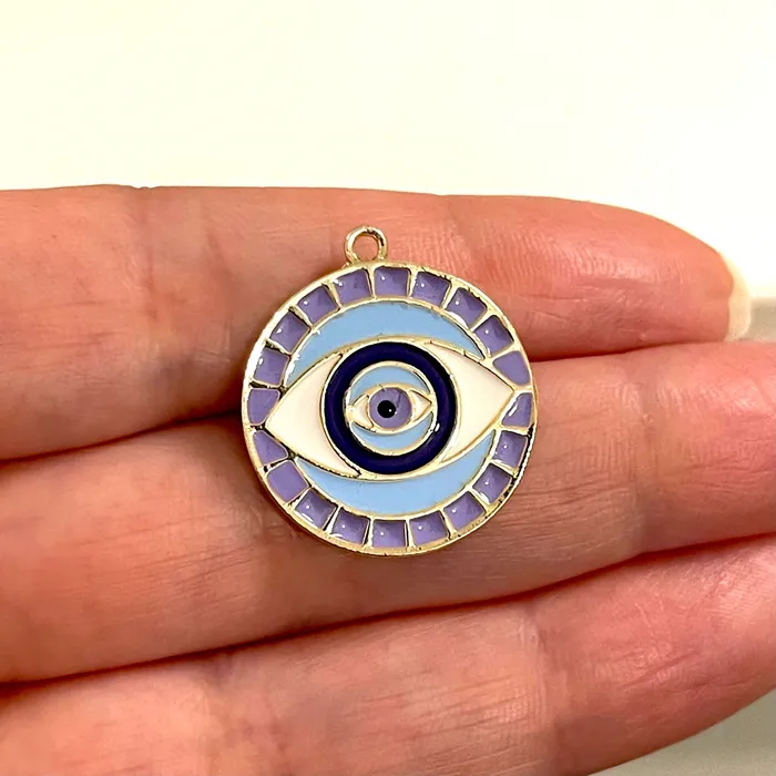 24Kt Gold Plated Lilac Enamelled Brass Evil Eye Pendant Peppy Beads Necklaces