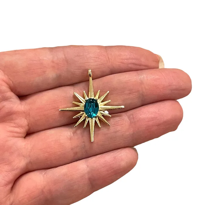 24Kt Gold Plated North Star Charm With Swarovski Blue Zircon Crystal Peppy Beads Earrings 24Kt Gold Plated North Star Charm With Swarovski Blue Zircon Crystal Peppy Beads Earrings