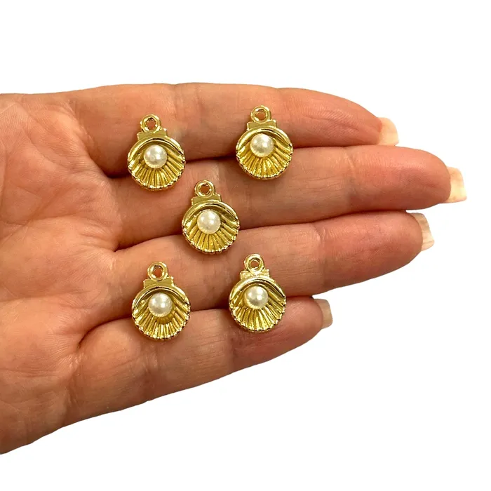 24Kt Gold Plated Oyster Charms With Pearl 5 pieces in a pack Peppy Beads Earrings 24Kt Gold Plated Oyster Charms With Pearl 5 pieces in a pack Peppy Beads Earrings
