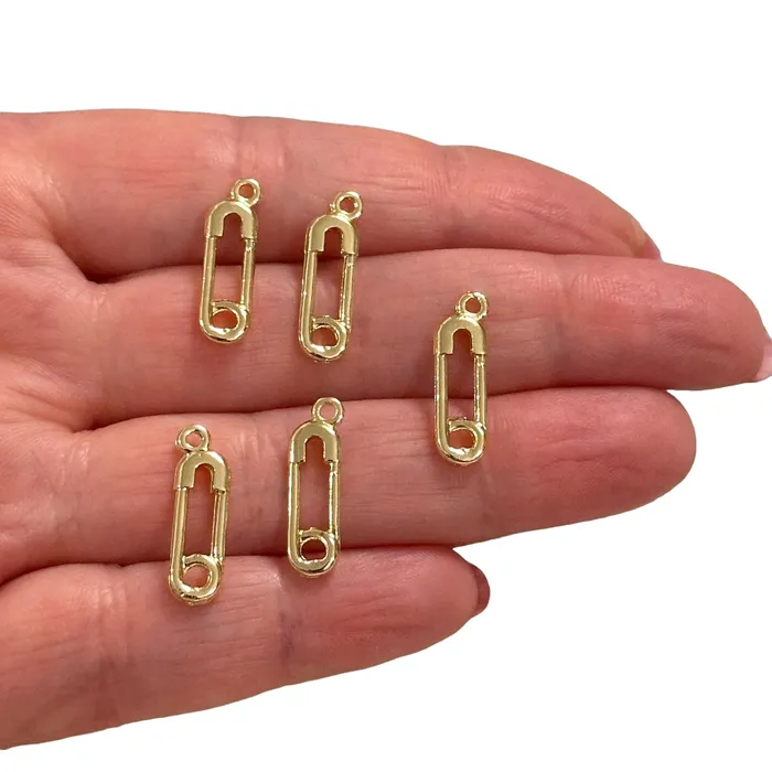 24Kt Gold Plated Safety Pin Charms Gold Sewing Charms 5 pcs in a pack Peppy Beads Earrings 24Kt Gold Plated Safety Pin Charms Gold Sewing Charms 5 pcs in a pack Peppy Beads Earrings