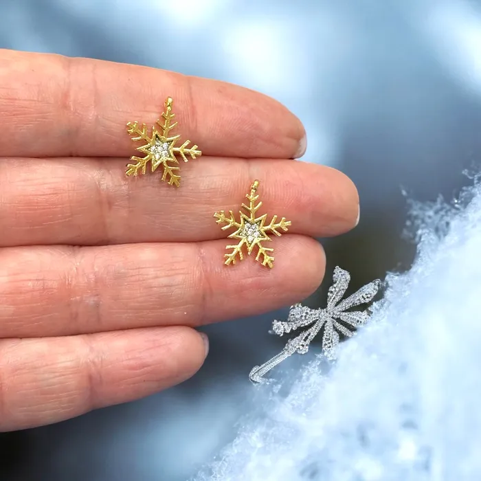 24Kt Gold Plated Snowflake Charms With Clear CZ 2 pcs in a pack Peppy Beads Earrings 24Kt Gold Plated Snowflake Charms With Clear CZ 2 pcs in a pack Peppy Beads Earrings