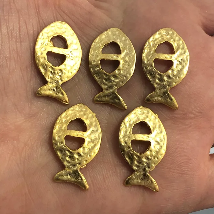 24Kt Matte Gold Plated Fish Charms 3 pieces in a pack Peppy Beads Earrings