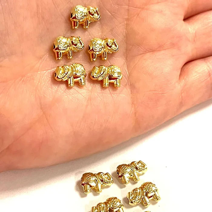 24Kt Shiny Gold Plated Elephant Spacers 5 Pcs in a Pack Peppy Beads Earrings