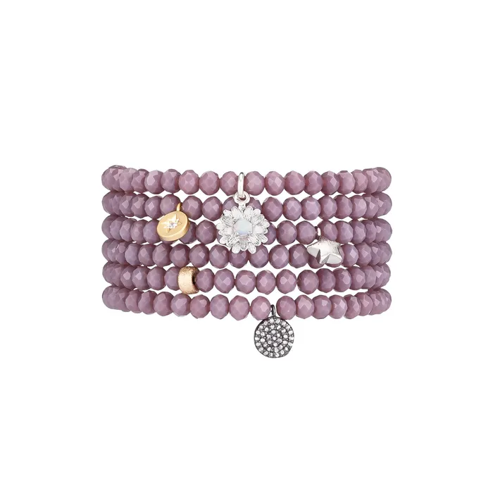 4mm Mauve Crystal and Silver Satin Star Bracelet RACHEL LYNN CHICAGO Bracelets