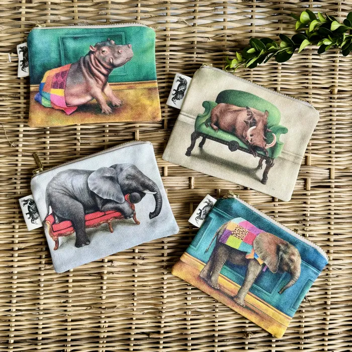 African Animals Coin Purse Whimsical Earrings