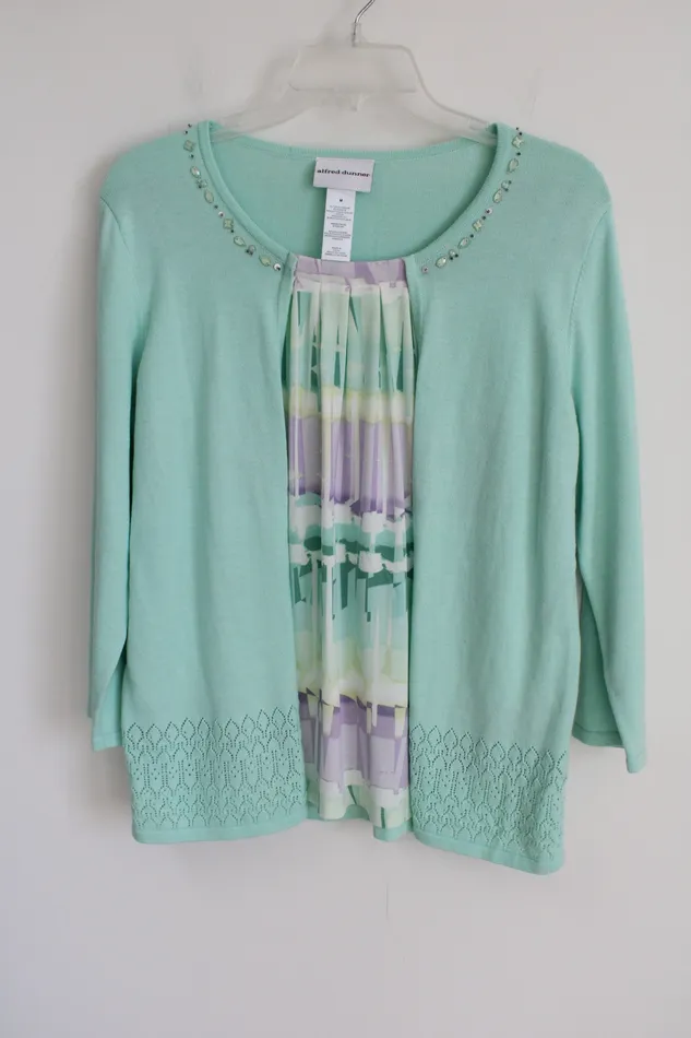 Alfred Dunner Blue Green Knit Layered Top M Alfred Dunner Necklaces