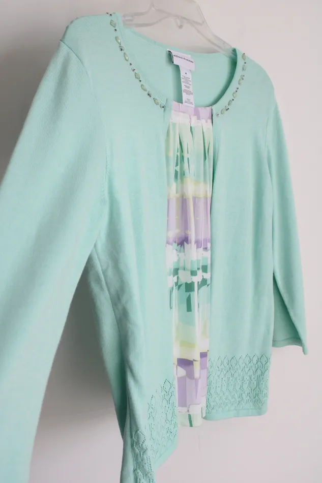 Alfred Dunner Blue Green Knit Layered Top M Alfred Dunner Necklaces