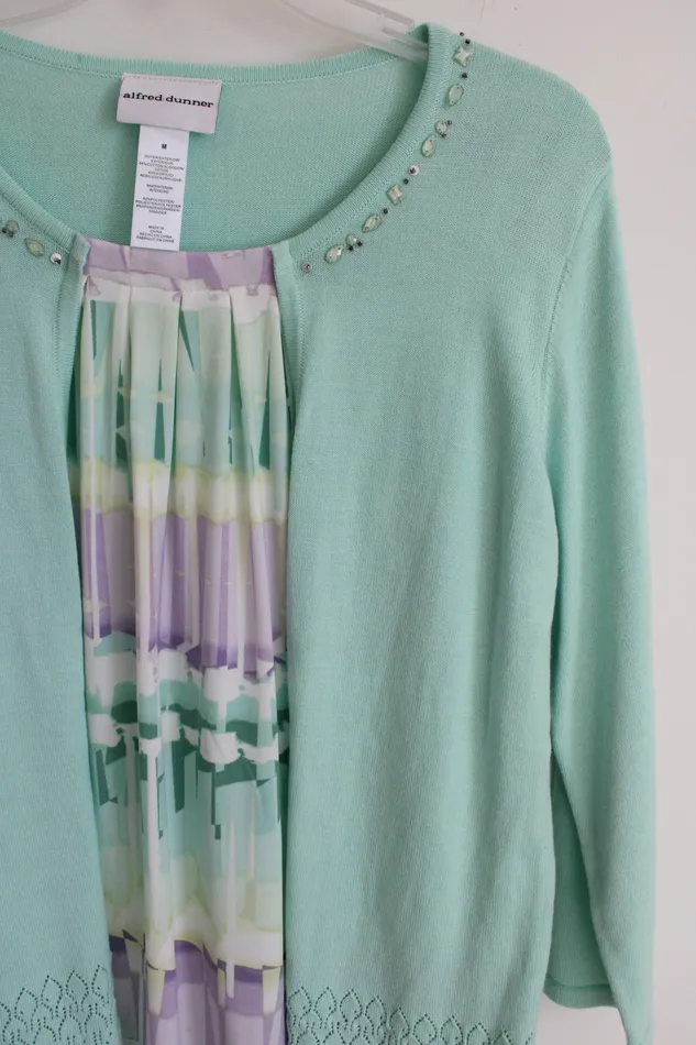 Alfred Dunner Blue Green Knit Layered Top M Alfred Dunner Necklaces