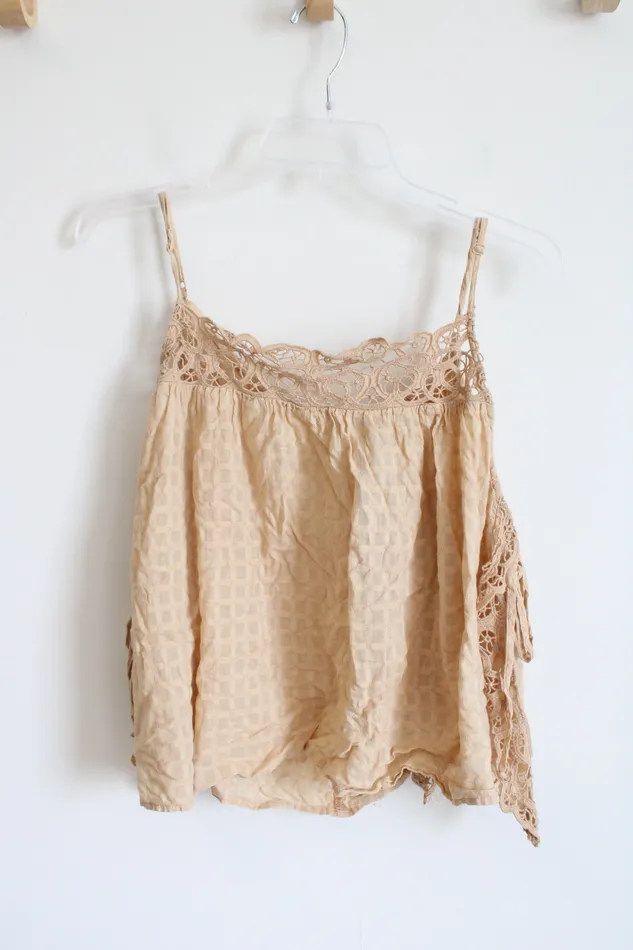 American Eagle Tan Lace Tied Sides Top L American Eagle Earrings