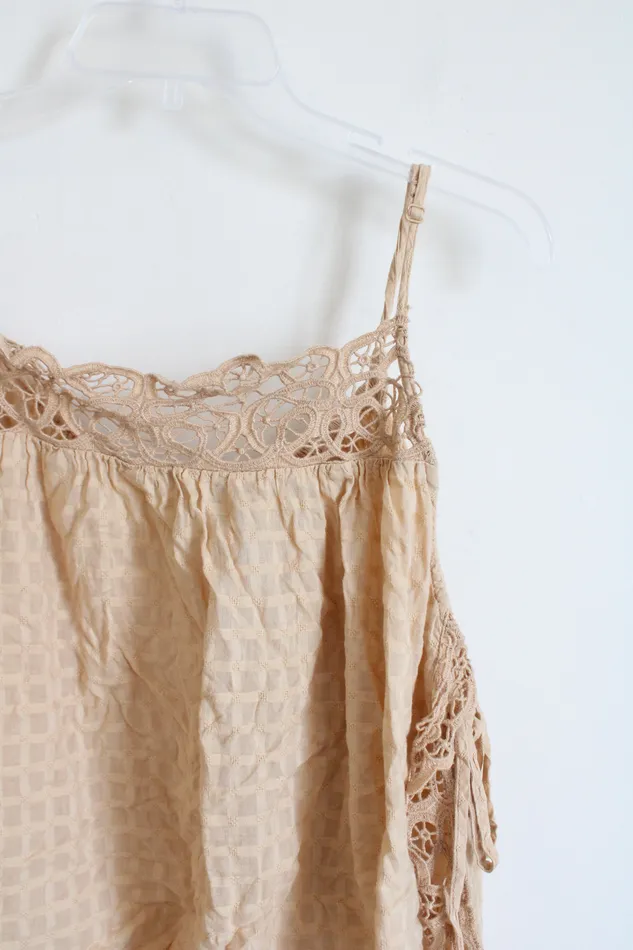 American Eagle Tan Lace Tied Sides Top L American Eagle Earrings