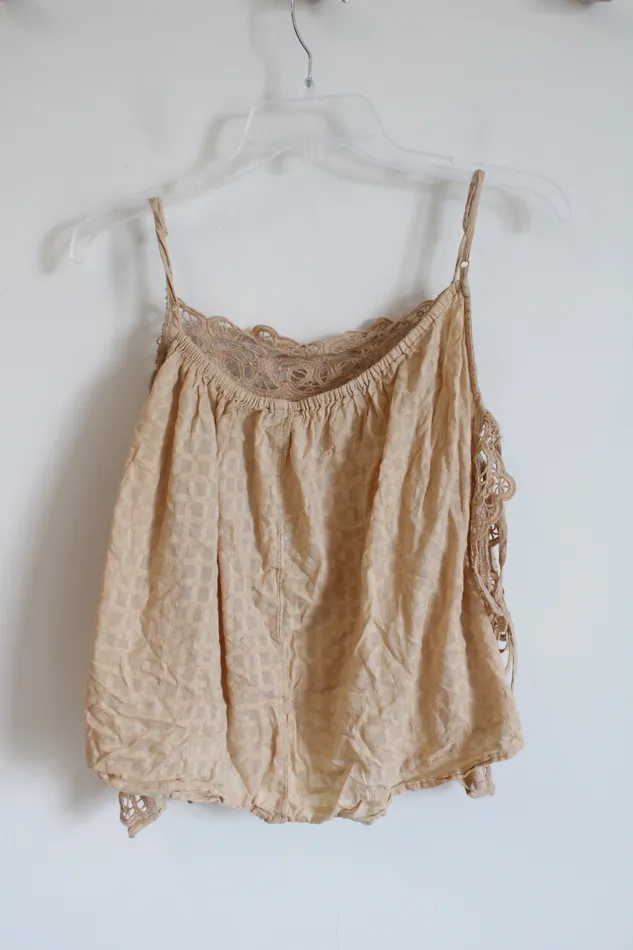 American Eagle Tan Lace Tied Sides Top L American Eagle Earrings