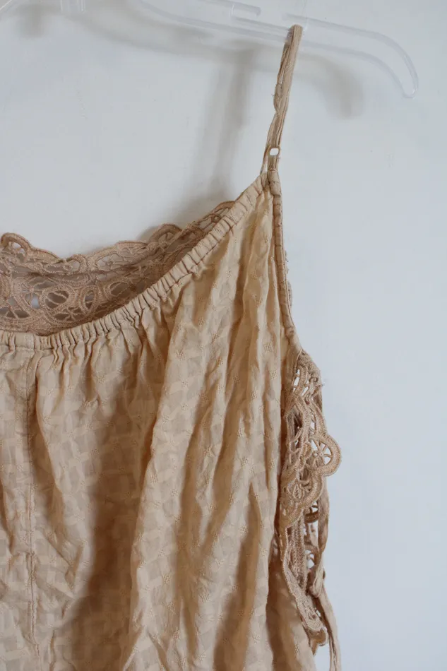 American Eagle Tan Lace Tied Sides Top L American Eagle Earrings