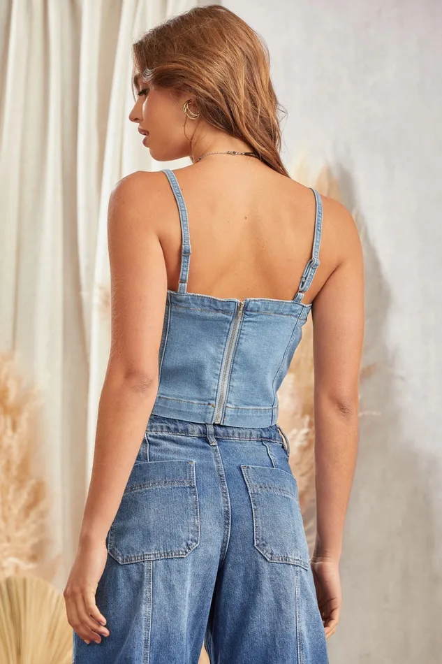 ANDREE BY UNIT Earrings RHINESTONE CROPPED TOP DENIM