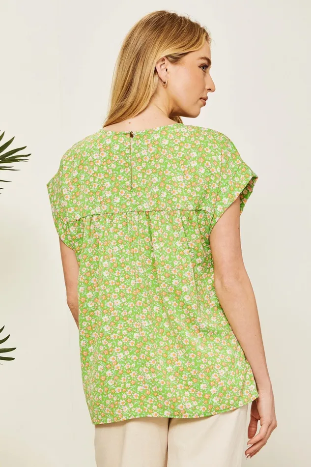 ANDREE BY UNIT Rings DOLMAN SLEEVE ROUND NECK FLORAL PRINT TOP GREEN