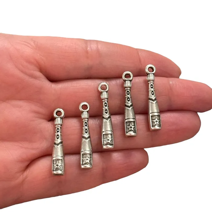 Antique Silver Plated Champagne Bottle Charms Silver Champagne Charms 5 pcs in a pack Peppy Beads Earrings