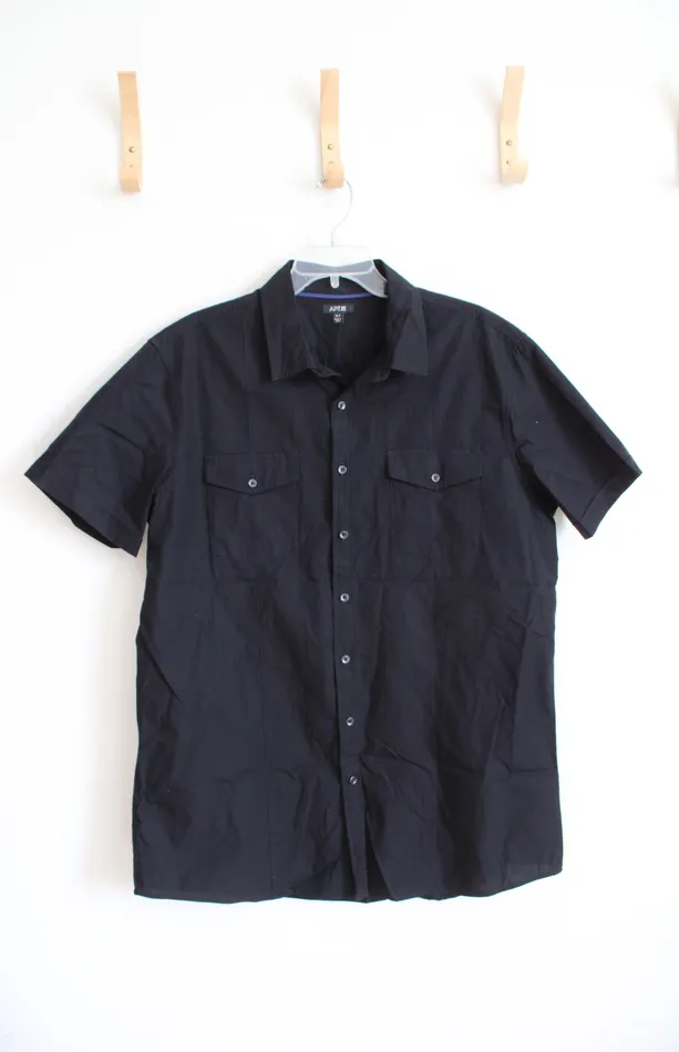 APT9 Rings Apt 9 Black Button Down Short Sleeved Cotton Shirt XL Tall