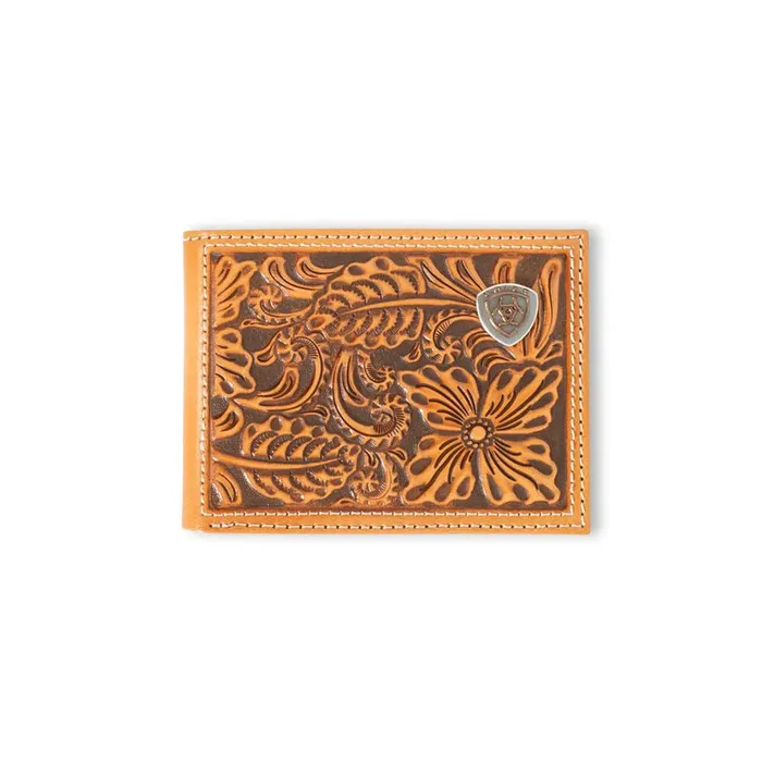 ARIAT MENS BIFOLD STYLE WALLET FLORAL EMBOSSED LOGO NATURAL M F WESTERN PRODUCTION INC Earrings