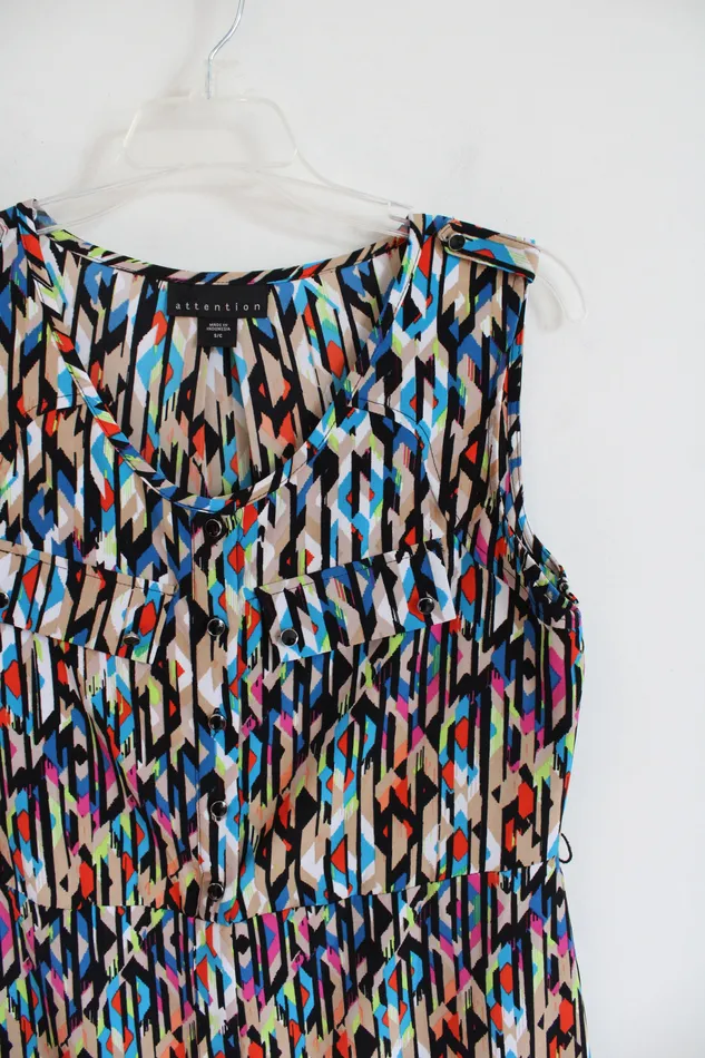 Attention Earrings Attention MultiColored Patterned Sleeveless Dress S