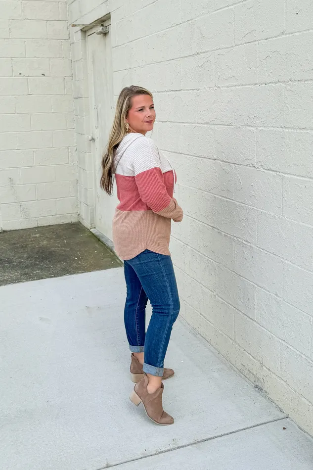 Best Timing Color Block Waffle Knit Hoodie Top Heimish Necklaces
