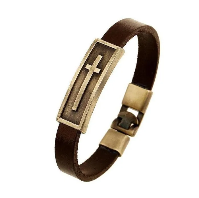 Bracelets Lords Guidance Mens Cross Bracelet br Leather Vintage Cross