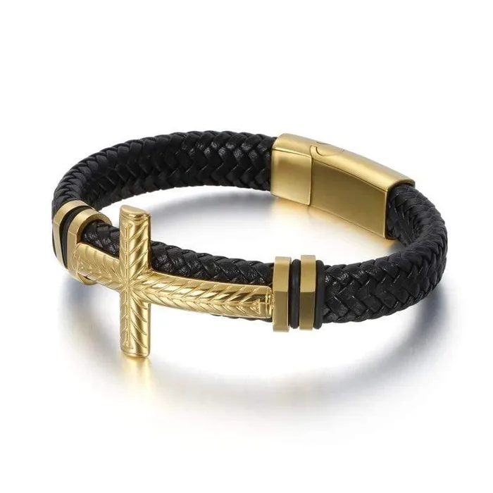 Bracelets Mens Cross Bracelet br Braided Black Lords Guidance