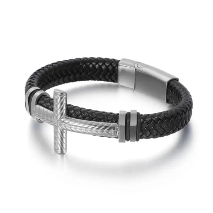 Bracelets Mens Cross Bracelet br Braided Black Lords Guidance