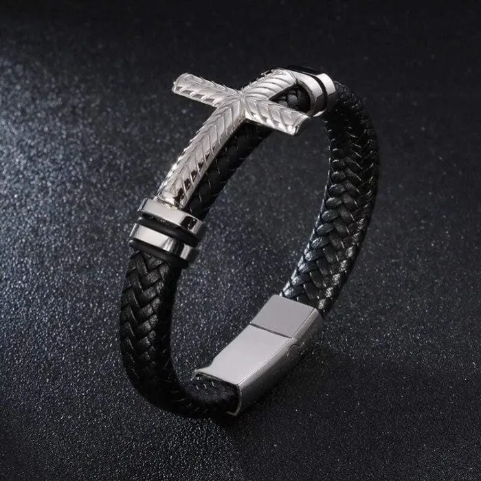 Bracelets Mens Cross Bracelet br Braided Black Lords Guidance