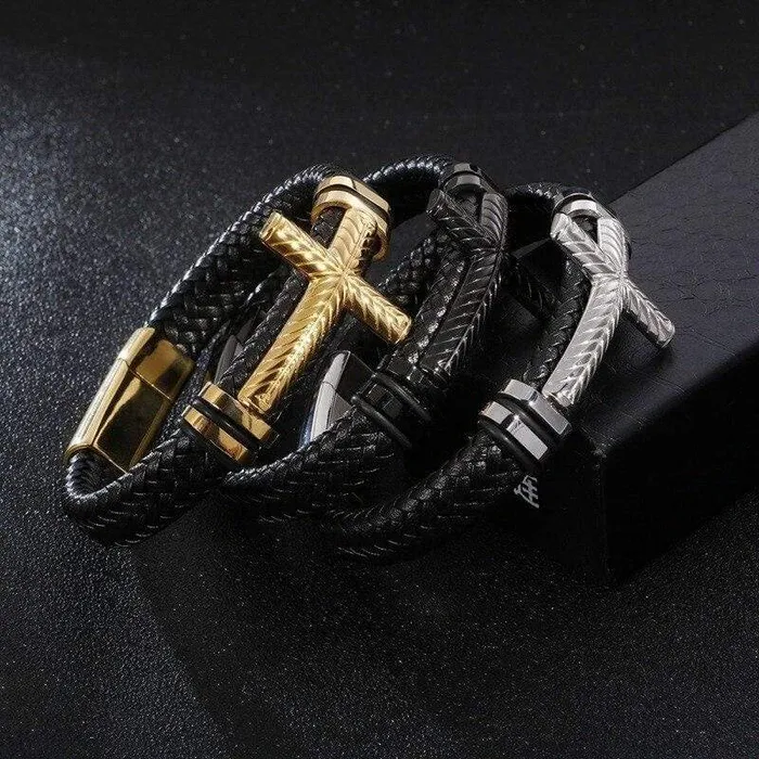 Bracelets Mens Cross Bracelet br Braided Black Lords Guidance