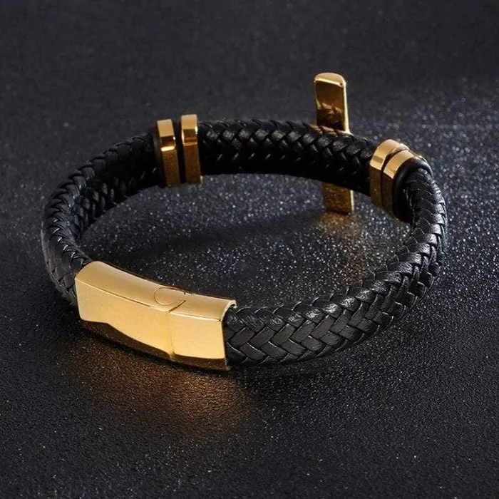 Bracelets Mens Cross Bracelet br Braided Black Lords Guidance