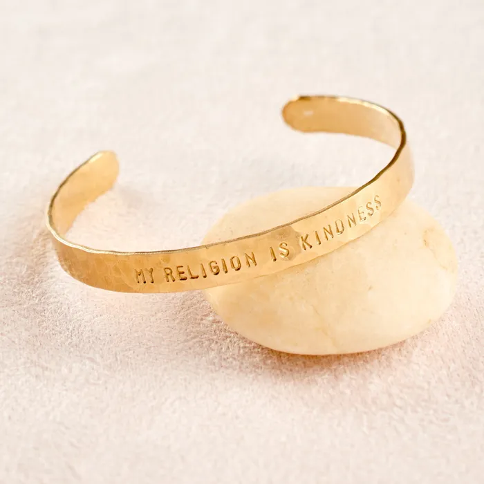 Bracelets My Religion is Kindness Cuff Bracelet in Hammered Brass DC