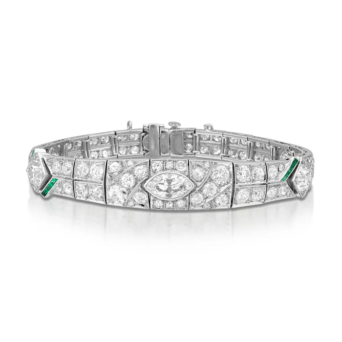 Bracelets Stephen Silver Fine Jewelry 1000 Carat Antique Diamond and Emerald Art Deco Bracelet Bracelets Stephen Silver Fine Jewelry 1000 Carat Antique Diamond and Emerald Art Deco Bracelet