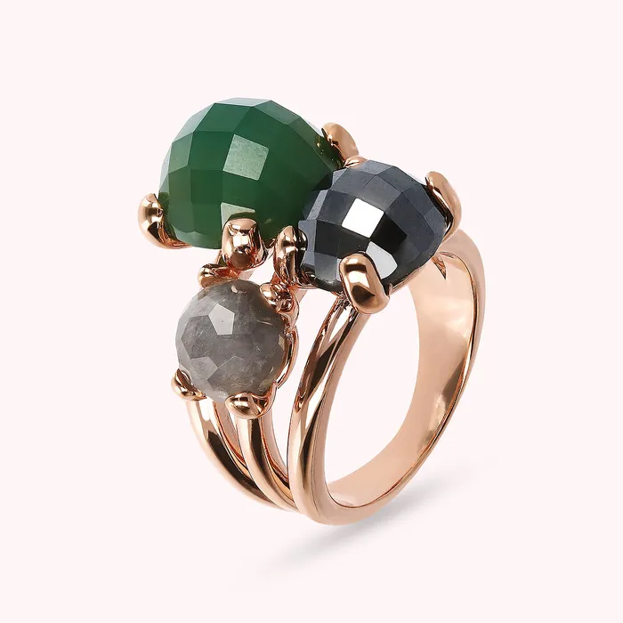Bronzallure Earrings Anello Trilogy Multifilo con Pietre Naturali