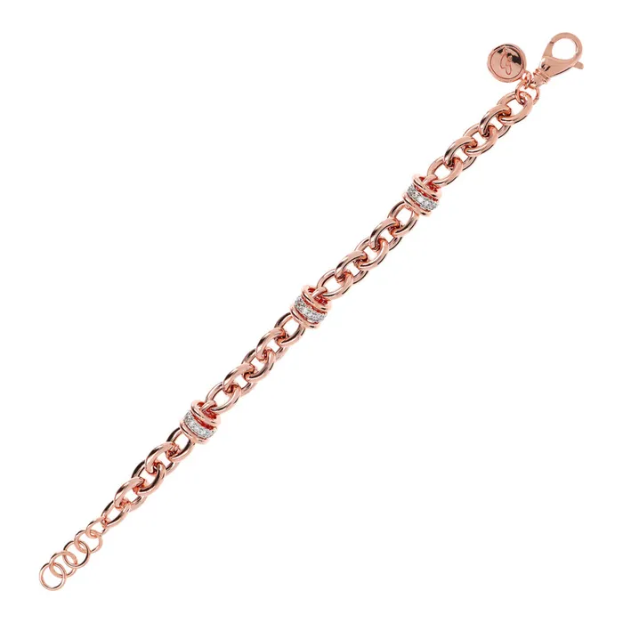 Bronzallure Earrings Bracciale Catena Rolo e Rondelle Pav in Cubic Zirconia