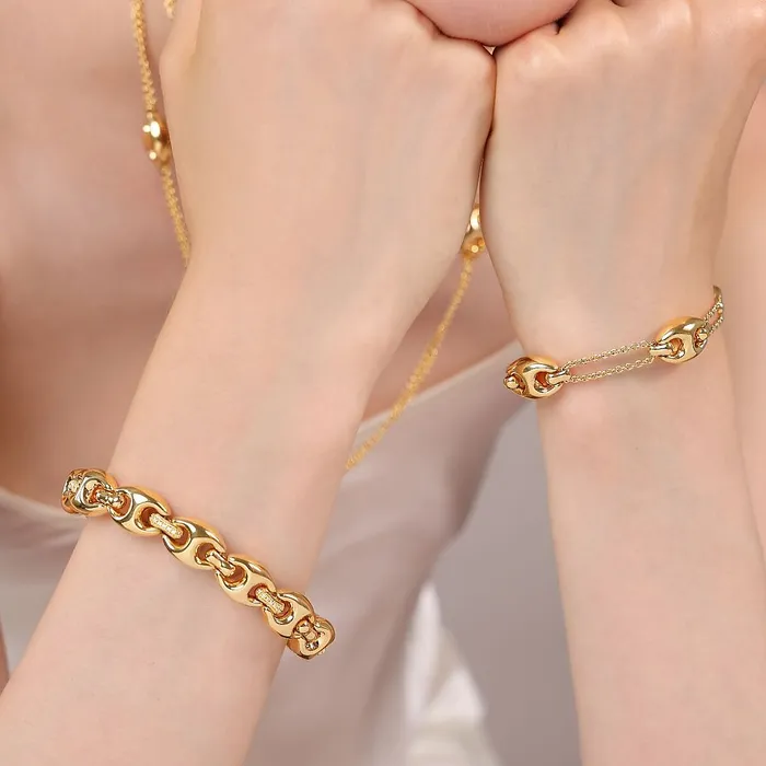 Bronzallure Earrings Bracciale Golden Maglia Marina con Elementi in Pav di Cubic Zirconia