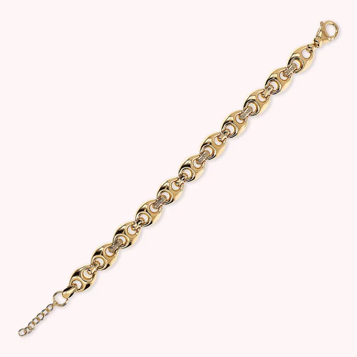 Bronzallure Earrings Bracciale Golden Maglia Marina con Elementi in Pav di Cubic Zirconia
