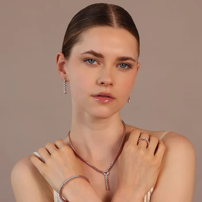 Bronzallure Earrings Bracciale Semirigido Maglia Veneziana con Placchetta in Pav di Cubic Zirconia