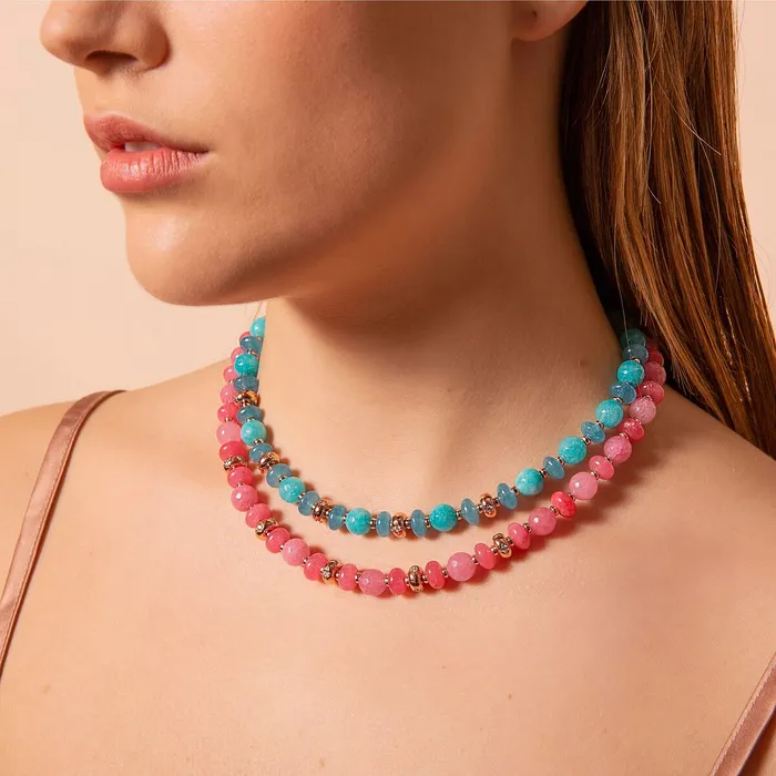 Bronzallure Earrings Collana Girocollo con Rondelle toile e Pietre Naturali