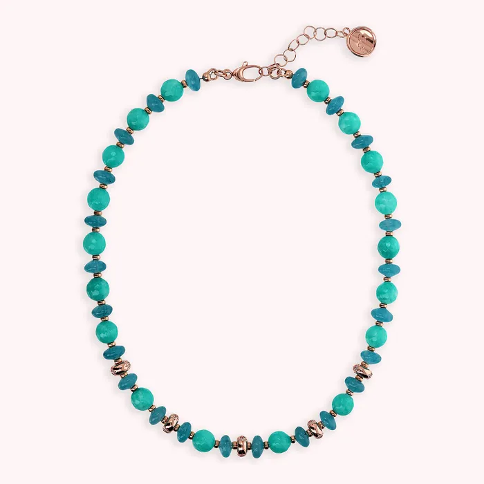 Bronzallure Earrings Collana Girocollo con Rondelle toile e Pietre Naturali